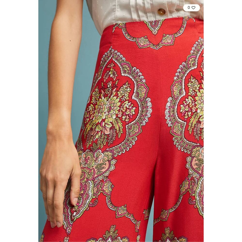 ANTHROPOLOGIE ETT:WA Red Print Manon Wide Leg Flared Pant // 2 - Picture 14 of 15